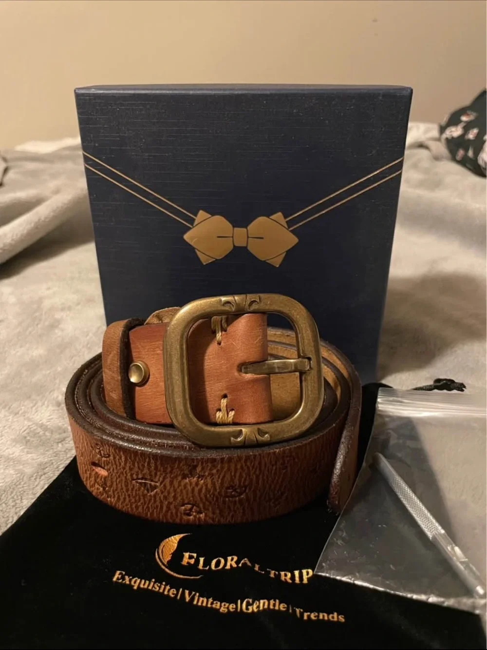 Men's Brown Leather Belt with Brass Buckle